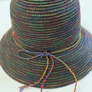 Magid Black Braided Straw Hat with Rainbow Trim